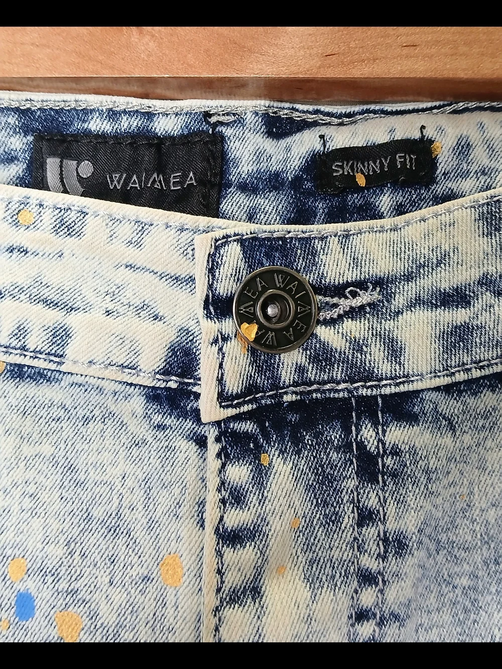 Men's Acid-Wash Jean Shorts with Blue Flame Detail
